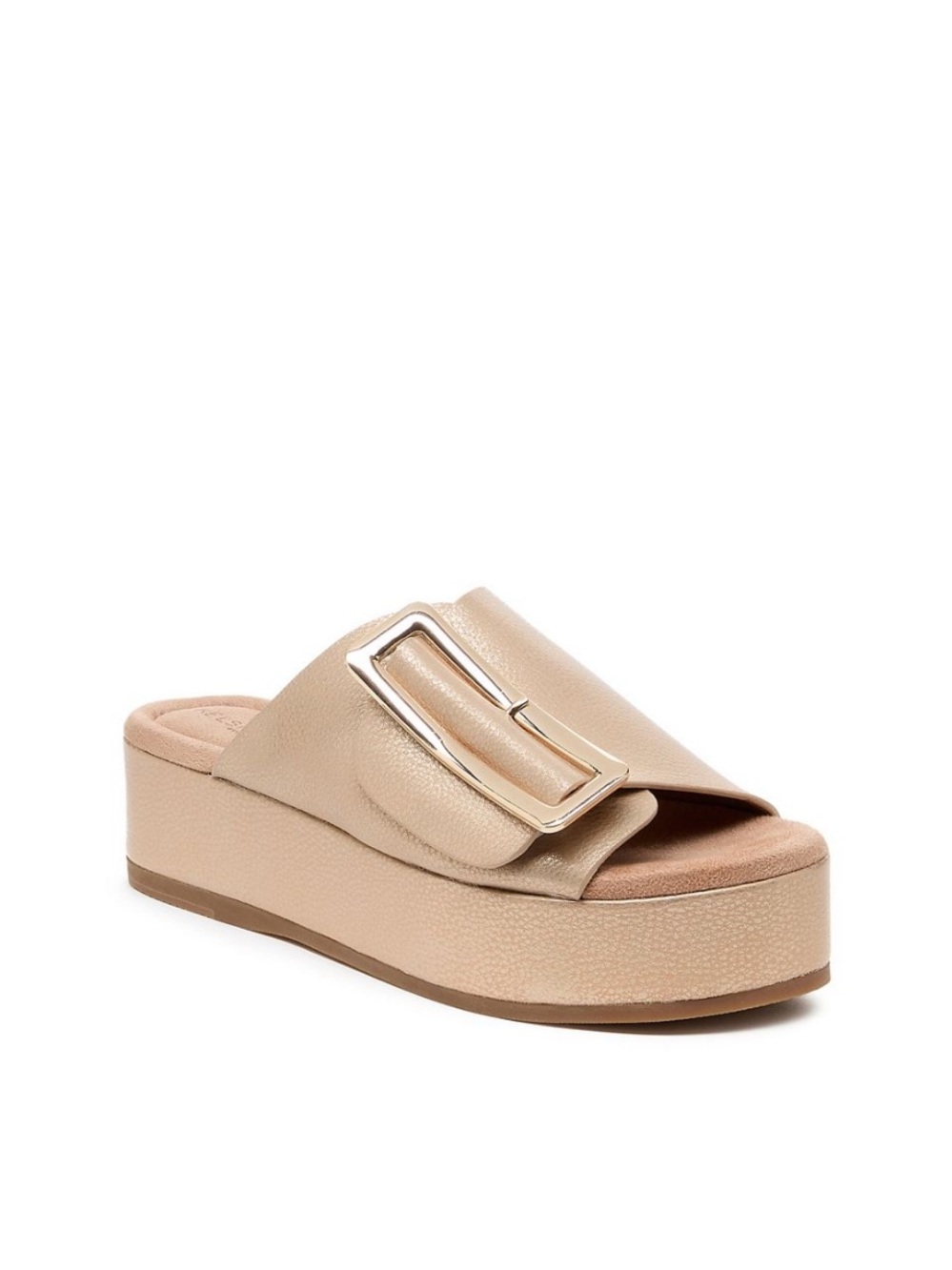 Kelsi Dagger Brooklyn Dover Champagne Gold Buckle Slide Platform Shoes 7.5